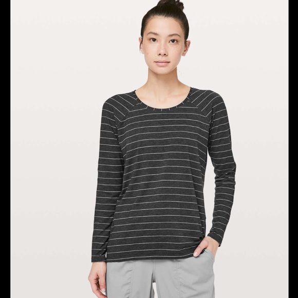 lululemon athletica Tops - Lululemon Emerald Long Sleeve Striped Heathered Black White